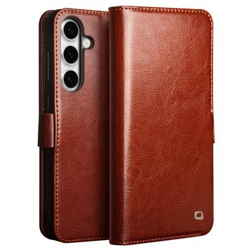 Custodia in pelle a portafoglio Samsung Galaxy S24 FE Qialino Classic - Marrone Scuro