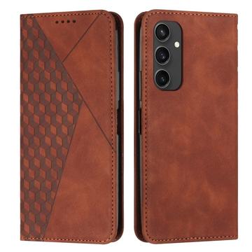 Custodia a portafoglio con motivo a rombi e chiusura magnetica per Samsung Galaxy S24 FE - Marrone