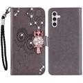 Samsung Galaxy S24 Custodia portafoglio con strass gufo - Grigio