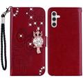 Custodia per portafoglio Samsung Galaxy S24 con strass di gufo - Rosso