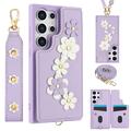 Custodia Samsung Galaxy S24 Ultra Flower Decor con cinturino - Viola