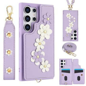 Custodia Samsung Galaxy S24 Ultra Flower Decor con cinturino - Viola