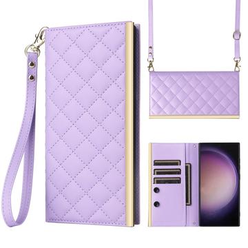 Custodia a portafoglio trapuntata lusso per Samsung Galaxy S24 Ultra - Viola