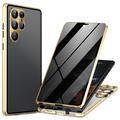 Custodia Magnetica con Vetro Temperato per Samsung Galaxy S24 Ultra - Privacy - Color Oro
