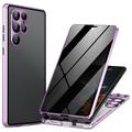 Custodia Magnetica con Vetro Temperato per Samsung Galaxy S24 Ultra - Privacy - Viola Chiaro