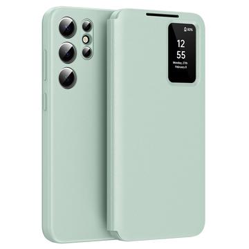Custodia Flip Samsung Galaxy S24 Ultra Smart Clear View con slot per schede - Verde chiaro