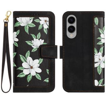 Samsung Galaxy S25 Edge Custodia a portafoglio floreale con slot per carte - Nero