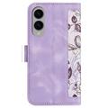 Samsung Galaxy S25 Edge Custodia a portafoglio floreale con slot per carte - Viola chiaro