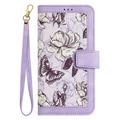 Samsung Galaxy S25 Edge Custodia a portafoglio floreale con slot per carte - Viola chiaro