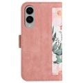 Samsung Galaxy S25 Edge Custodia a portafoglio floreale con slot per carte - Rosa