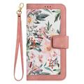 Samsung Galaxy S25 Edge Custodia a portafoglio floreale con slot per carte - Rosa