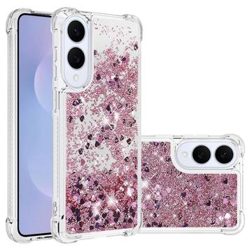 Custodia in TPU Samsung Galaxy S25 Edge Glitter Quicksand - Cuori oro rosa