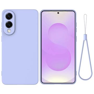 Custodia in silicone liquido con cinghia a mano per Samsung Galaxy S25 Edge - Viola