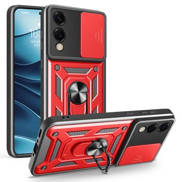 Custodia ibrida con anello rotante e protezione per fotocamera per Samsung Galaxy S25 Edge - Rossa