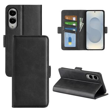 Custodia a portafoglio con chiusura magnetica per Samsung Galaxy S25 Edge - Struttura in vitello - Nera