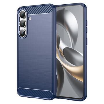 Custodia in TPU spazzolato per Samsung Galaxy S25 FE - Fibra di Carbonio - Blu