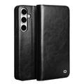 Custodia in pelle a portafoglio Samsung Galaxy S25 FE Qialino Classic - nera
