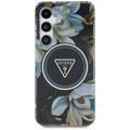 Custodia MagSafe Samsung Galaxy S25 Guess Glitter Flowers Triangle Buttons - Nera