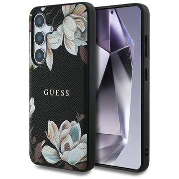 Custodia Samsung Galaxy S25 Guess Grained Printed Flower Pattern - Compatibile con MagSafe - Nero