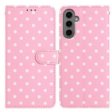 Custodia a portafoglio per Samsung Galaxy S25 con motivo a pois - Rosa