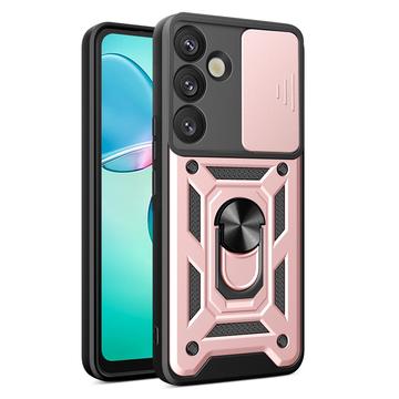 Custodia ibrida con anello rotante e protezione per fotocamera per Samsung Galaxy S25 - Rosa Oro