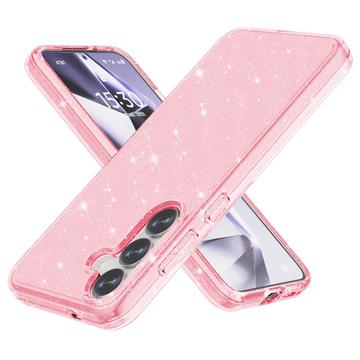 Custodia Ibrida Serie Stylish Glitter per Samsung Galaxy S25 - Rosa