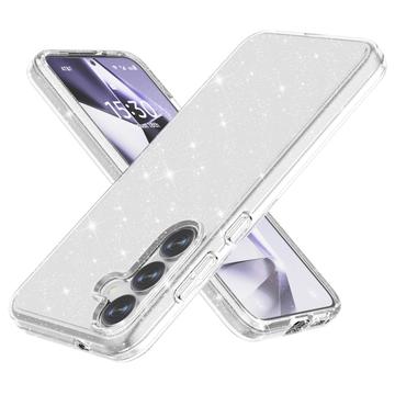 Custodia Ibrida Serie Stylish Glitter per Samsung Galaxy S25 - Valkoinen