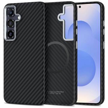 Custodia in plastica per Samsung Galaxy S25 Tech-Protect Ion Carbon - Compatibile con MagSafe - Nera / Argenta