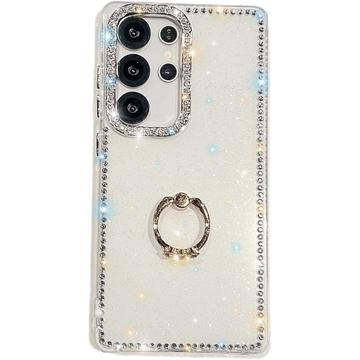 Custodia ibrida Samsung Galaxy S25 Ultra CrystalGlow con supporto per anello - Bianca