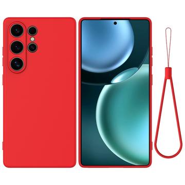 Custodia in silicone liquido con cinghia a mano per Samsung Galaxy S25 Ultra - Rossa