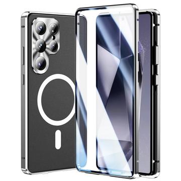 Custodia magnetica Samsung Galaxy S25 Ultra con protezione dello schermo in vetro temperato - Compatibile con MagSafe - Argenta