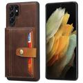 Custodia in Stile Retrò con Portafoglio per Samsung Galaxy S25 Ultra - Marrone