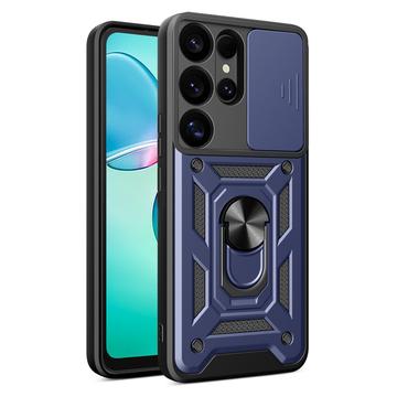 Custodia ibrida con anello rotante e protezione per fotocamera per Samsung Galaxy S25 Ultra - Blu