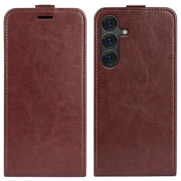 Custodia Flip Verticale con Slot per Schede per Samsung Galaxy S25 - Marrone