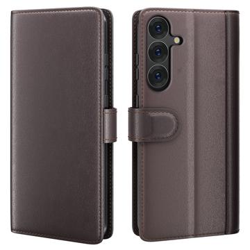 Custodia in pelle a portafoglio per Samsung Galaxy S25 con cavalletto - Marrone