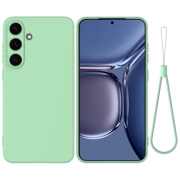 Custodia in silicone liquido con cinghia a mano per Samsung Galaxy S25+ - Verde