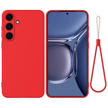 Custodia in silicone liquido con cinghia a mano per Samsung Galaxy S25+ - Rossa