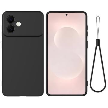 Custodia in silicone liquido con cinghia a mano per Samsung Galaxy S26 Edge - Nera