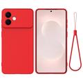 Custodia in silicone liquido con cinghia a mano per Samsung Galaxy S26 Edge - Rossa