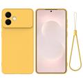 Custodia in silicone liquido con cinghia a mano per Samsung Galaxy S26 Edge - Gialla