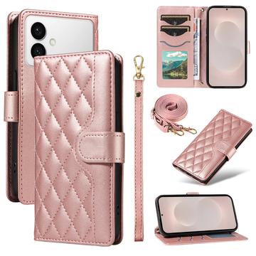 Custodia a portafoglio trapuntata lusso per Samsung Galaxy S26 Edge - Oro rosa