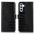 Custodia in Pelle a Portafoglio Serie Crocodile con RFID per Samsung Galaxy S26 FE - Nera