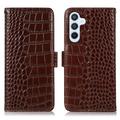 Custodia in Pelle a Portafoglio Serie Crocodile con RFID per Samsung Galaxy S26 FE - Marrone
