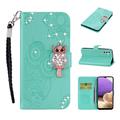 Samsung Galaxy S26 Custodia portafoglio con strass gufo - Ciano