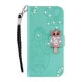 Samsung Galaxy S26 Custodia portafoglio con strass gufo - Ciano