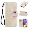 Samsung Galaxy S26 Custodia portafoglio con strass gufo - Oro