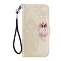 Samsung Galaxy S26 Custodia portafoglio con strass gufo - Oro
