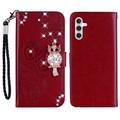 Custodia per portafoglio Samsung Galaxy S26 con strass di gufo - Rossa