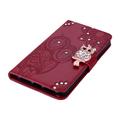 Custodia per portafoglio Samsung Galaxy S26 con strass di gufo - Rossa