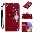 Custodia per portafoglio Samsung Galaxy S26 con strass di gufo - Rossa